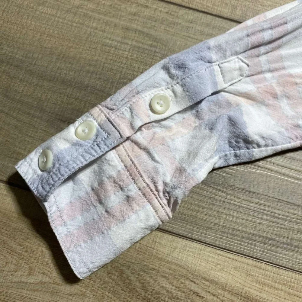 Free‎ People Womens Loveland Pastel Plaid Frayed Hem Button Up Shirt Size Small
